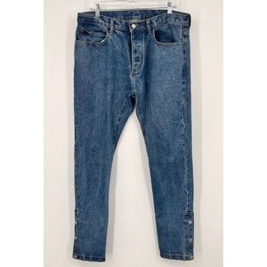 MNML Mens Blue Snap Button Ankle Denim Jeans 33 Fits 36" Med Wash Button Fly